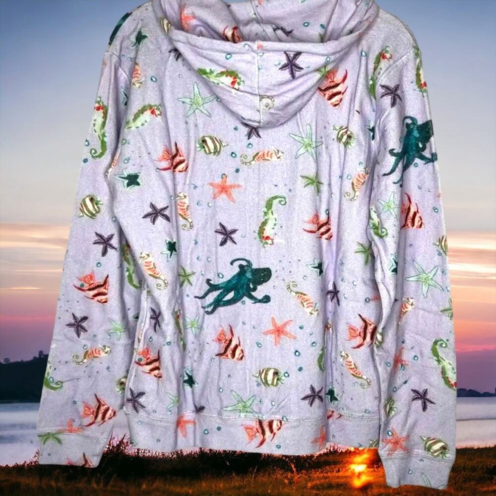 NWT Hill House Home Lilac Sea Creatures Beach The Allie Zip-Up Terry Hoodie XS - Picture 4 of 5